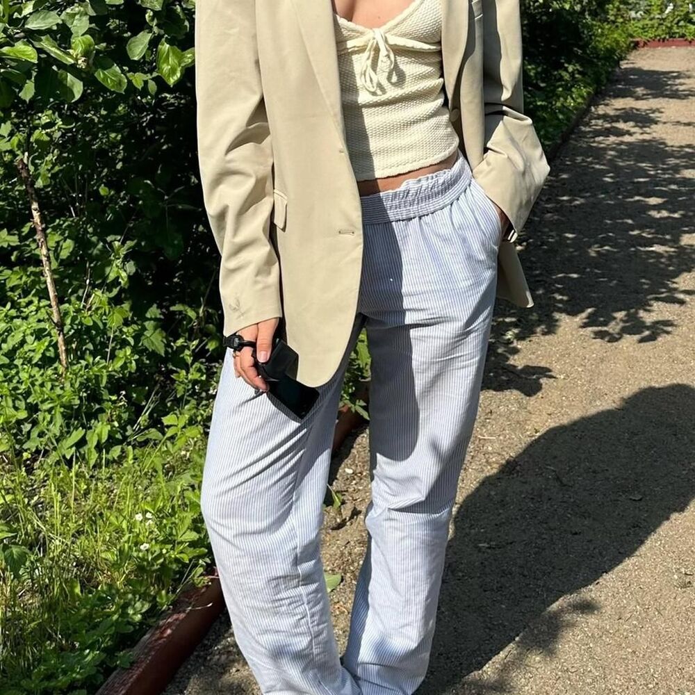 white and blue striped linen pants #striped